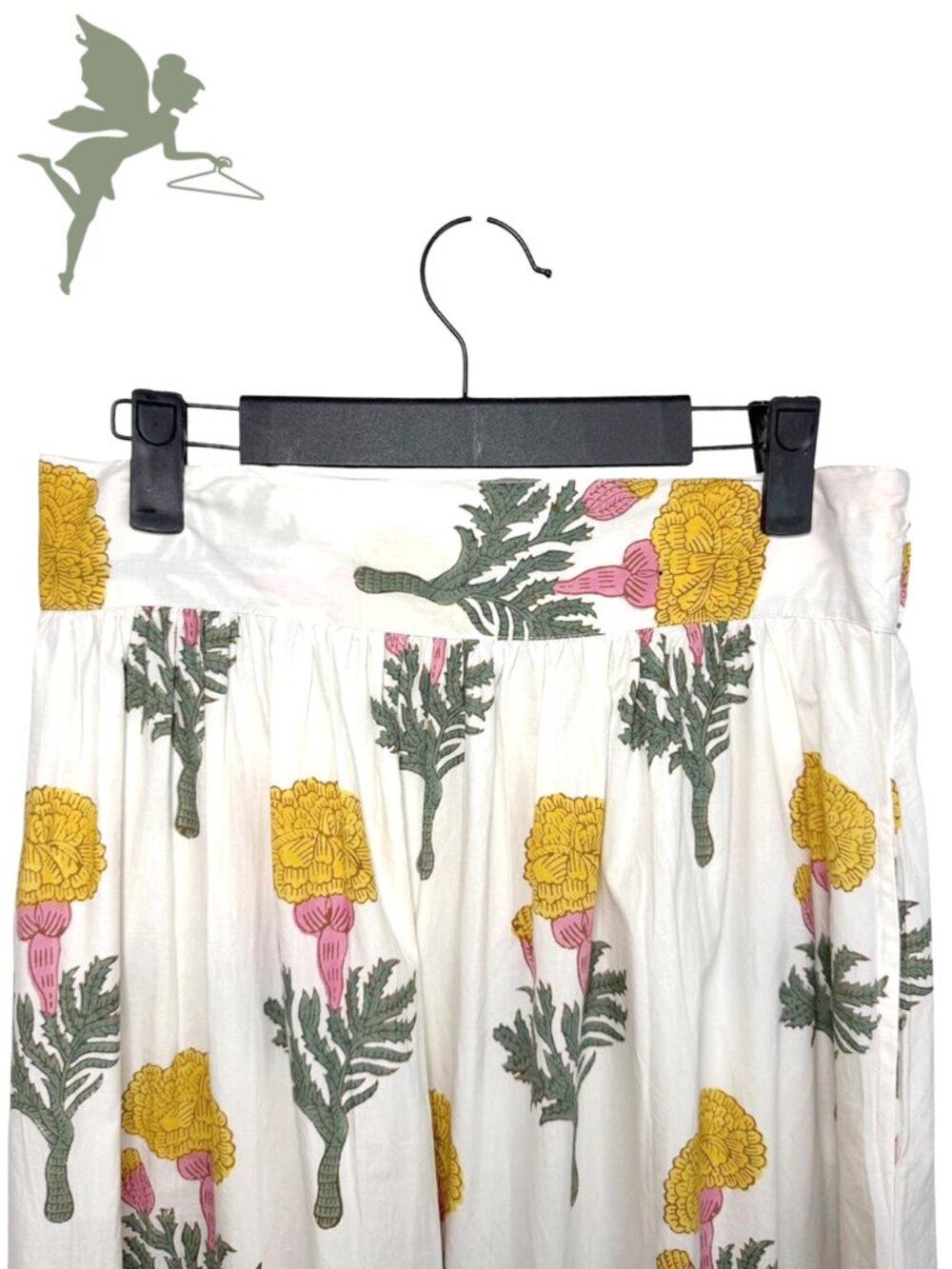 MAREA Dandelion Cotton Block Print Tiered Maxi Skirt - Picture 5 of 8
